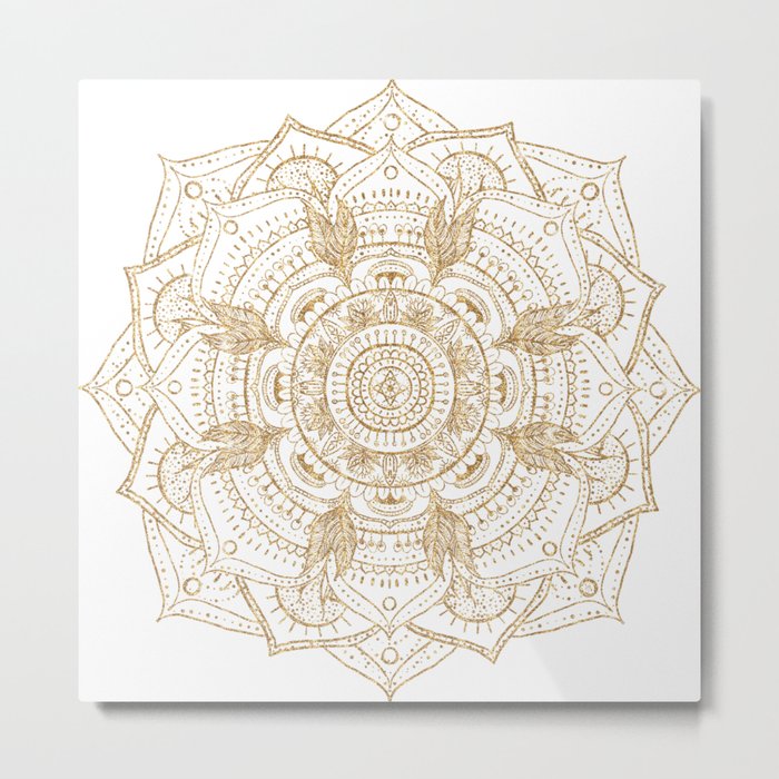 Elegant White & Gold Mandala Hand Drawn Design Metal Print