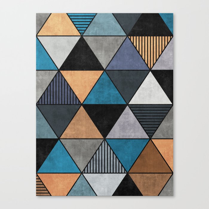 Colorful Concrete Triangles 2 - Blue, Grey, Brown Canvas Print