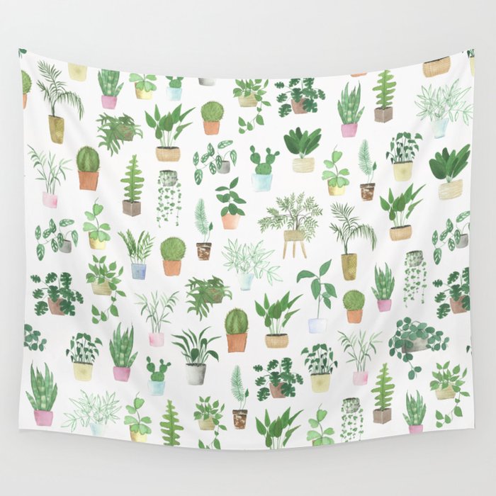 Watercolor Plantitas Wall Tapestry