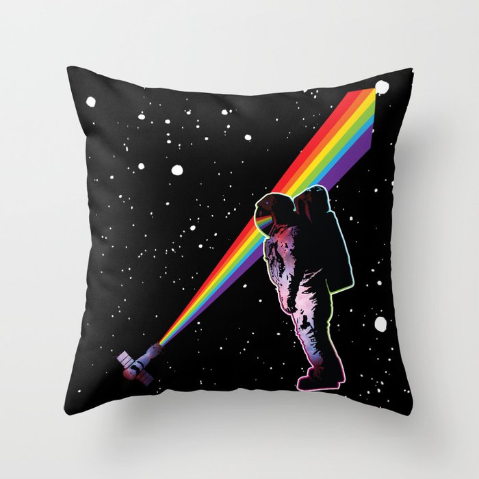 Rainbow Astronaut in Space  Throw Pillow