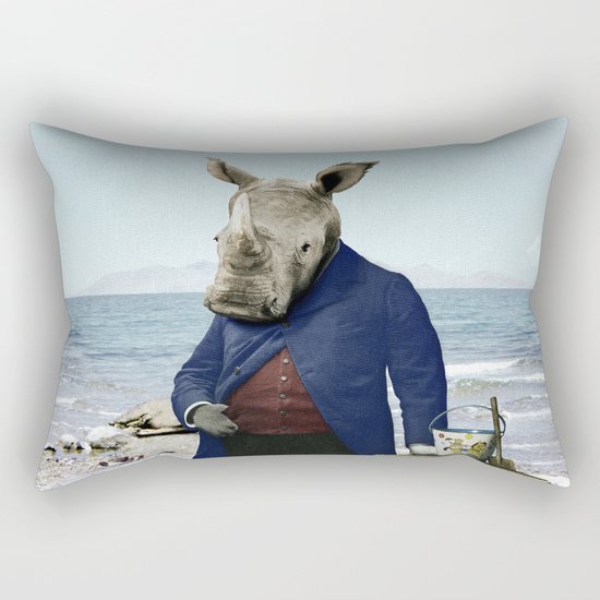 Mr. Rhino's Day at the Beach Rectangular Pillow