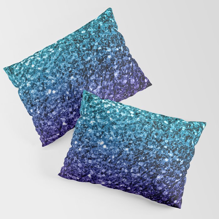Aqua blue Ombre faux glitter sparkles Pillow Sham