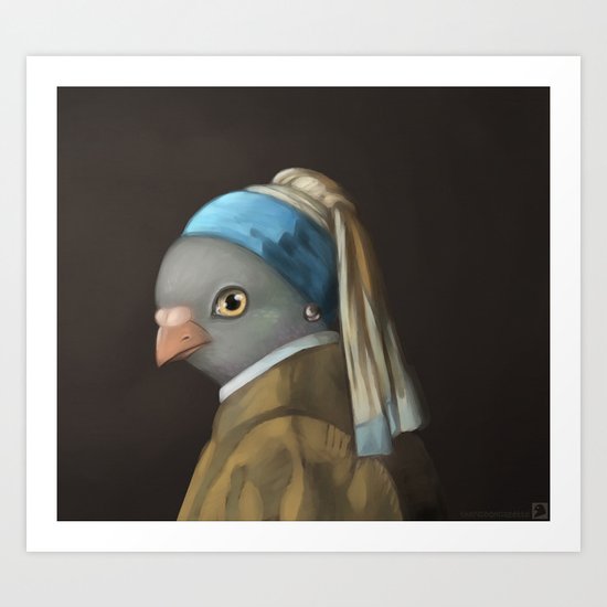 The Pigeon with the Pearl Earring Art Print