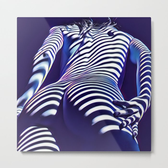 2020s-AK Sensual Blue Striped Woman from Behind Metal Print