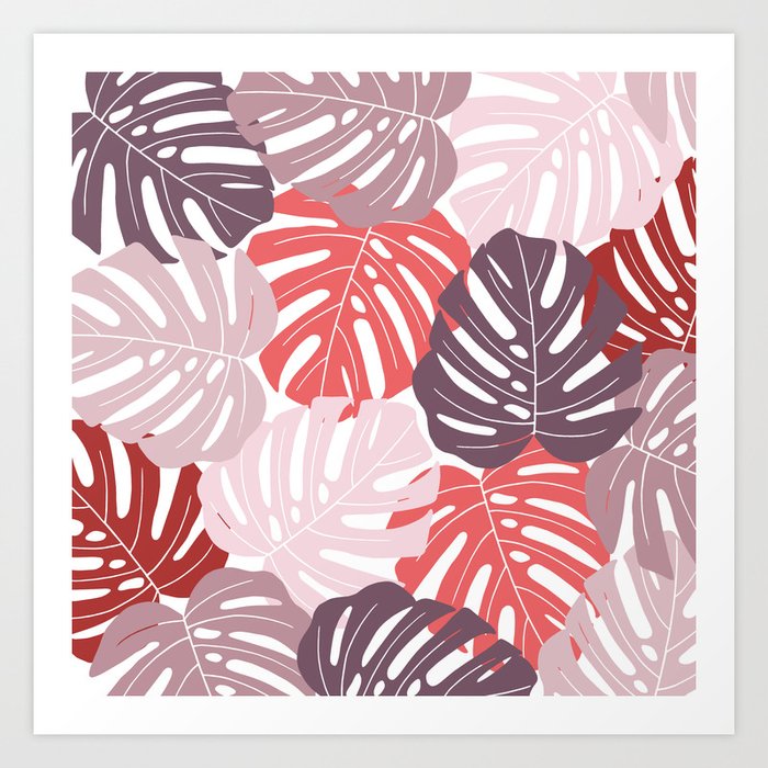 Red monstera deliciosa Art Print