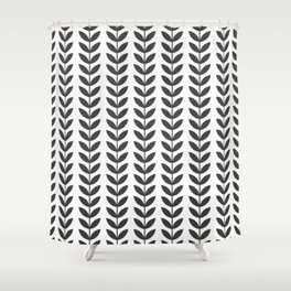 Dark Grey Scandinavian leaves pattern Shower Curtain