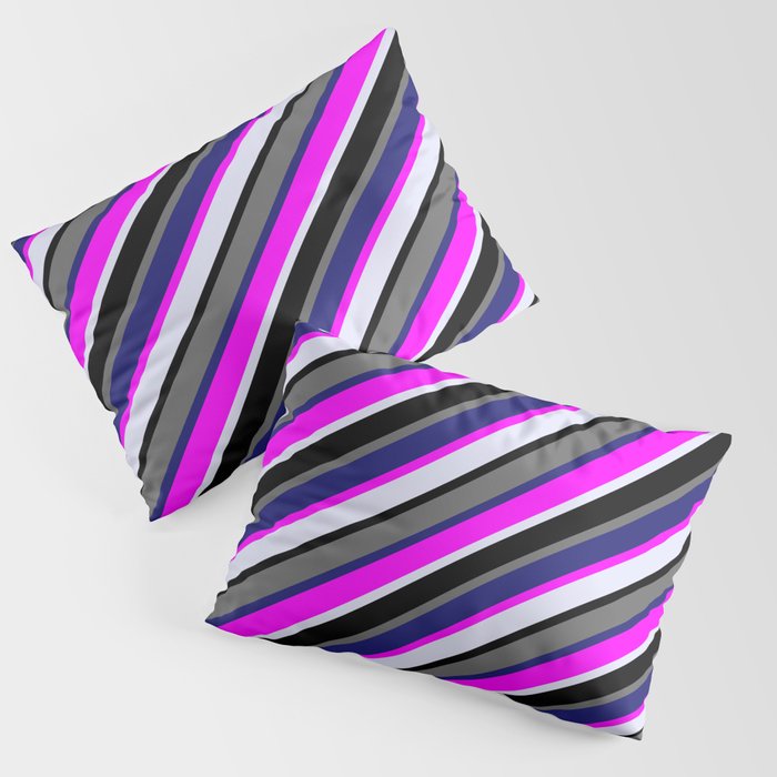 Colorful Fuchsia, Lavender, Black, Dim Grey & Midnight Blue Colored Stripes/Lines Pattern Pillow Sham