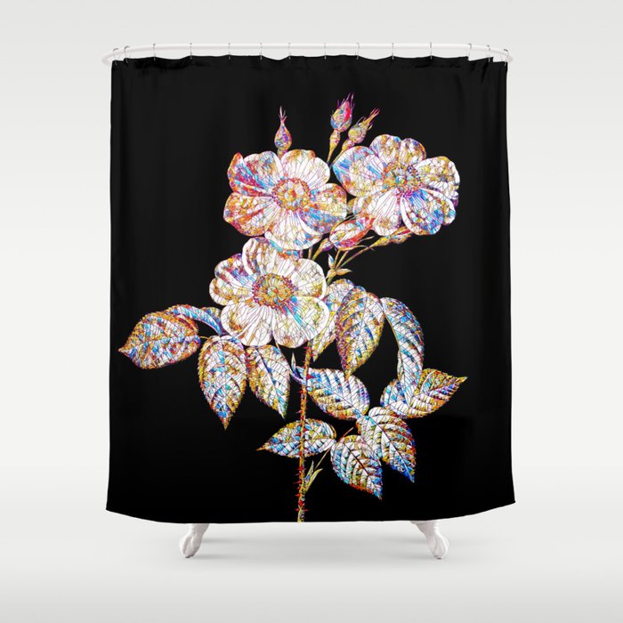 Floral Rose of Castile Mosaic on Black Shower Curtain