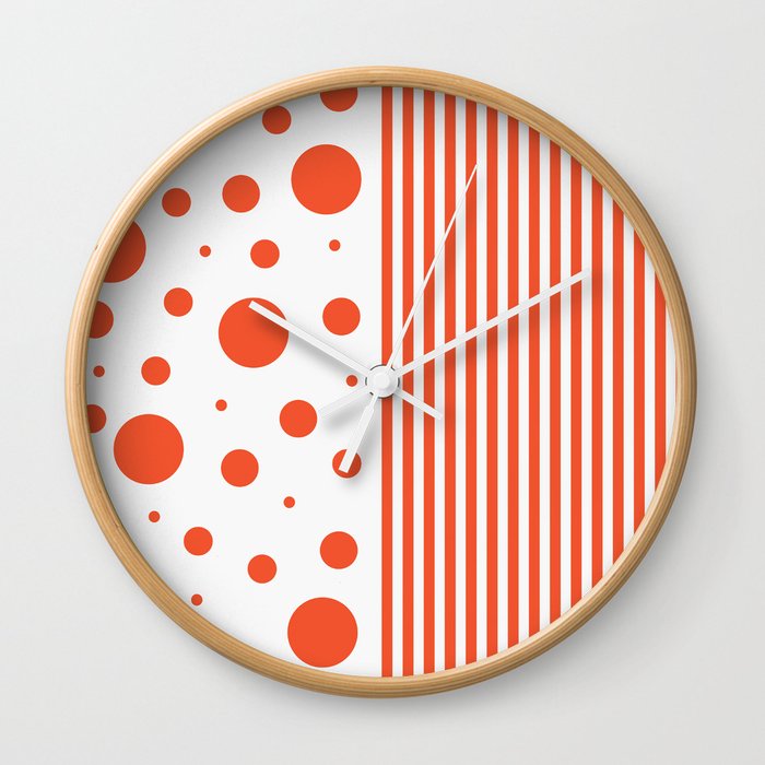 Spots and Stripes - Orange and White Wall Clock