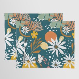 Camomile and monstera emerald green floral pattern Placemat