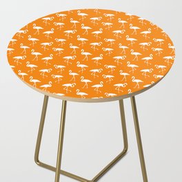 White flamingo silhouettes seamless pattern on orange background Side Table