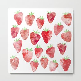 Strawberries Watercolor Metal Print