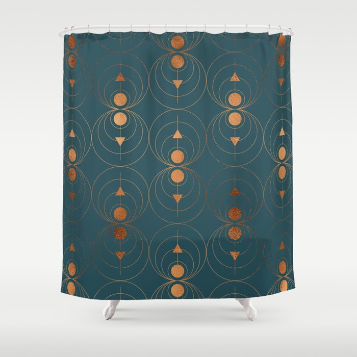 Copper Art Deco on Emerald Shower Curtain