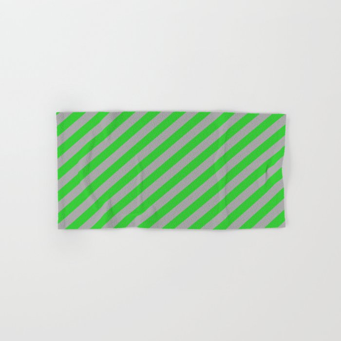 Lime Green and Dark Grey Colored Lined/Striped Pattern Hand & Bath Towel