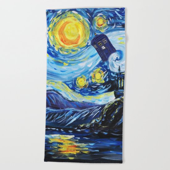 Tardis Starry Night Castle Beach Towel