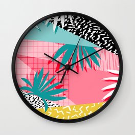 Bingo - throwback retro memphis neon tropical socal desert festival trendy hipster pattern pop art Wall Clock