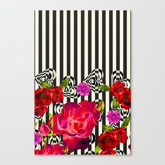 Flowers with Stripes and Hearts Canvas Print