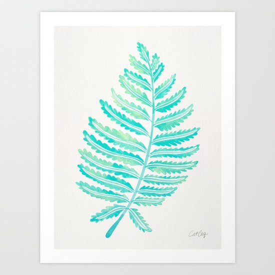 Fern Leaf – Turquoise Palette Art Print