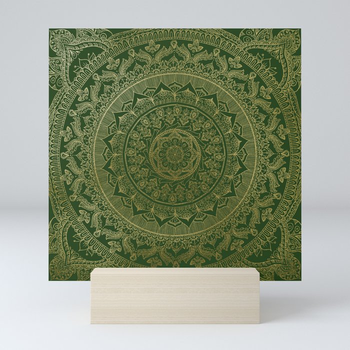 Mandala Royal - Green and Gold Mini Art Print