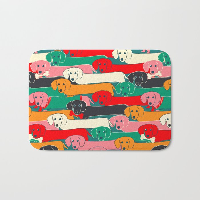 dachshund pattern- happy dogs Bath Mat