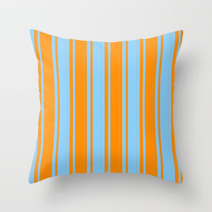 Dark Orange and Light Sky Blue Colored Striped/Lined Pattern Throw Pillow