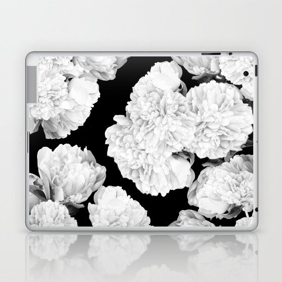 White Peony Flowers Black Background #decor #society6 #buyart Laptop & iPad Skin