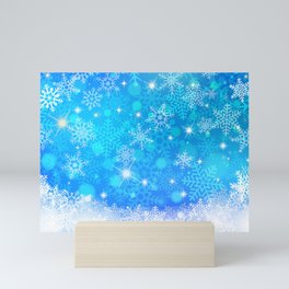 Blue Winter Snowflakes Pattern Christmas Decor Mini Art Print