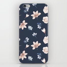 Navy Blue Floral Watercolor Pattern iPhone Skin