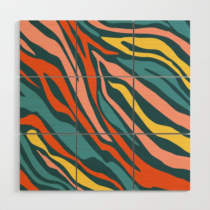 Mid Century Modern Zebra Print Pattern - Retro Colors Wood Wall Art