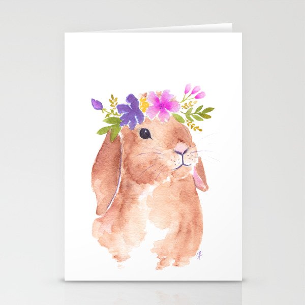 Floppy Ear Bunny Floral Watercolor Stationery Cards