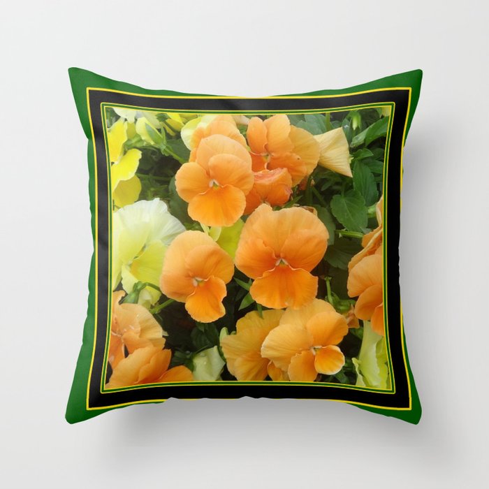 Green Art Design Apricot Colored Pansy Garden Throw Pillow