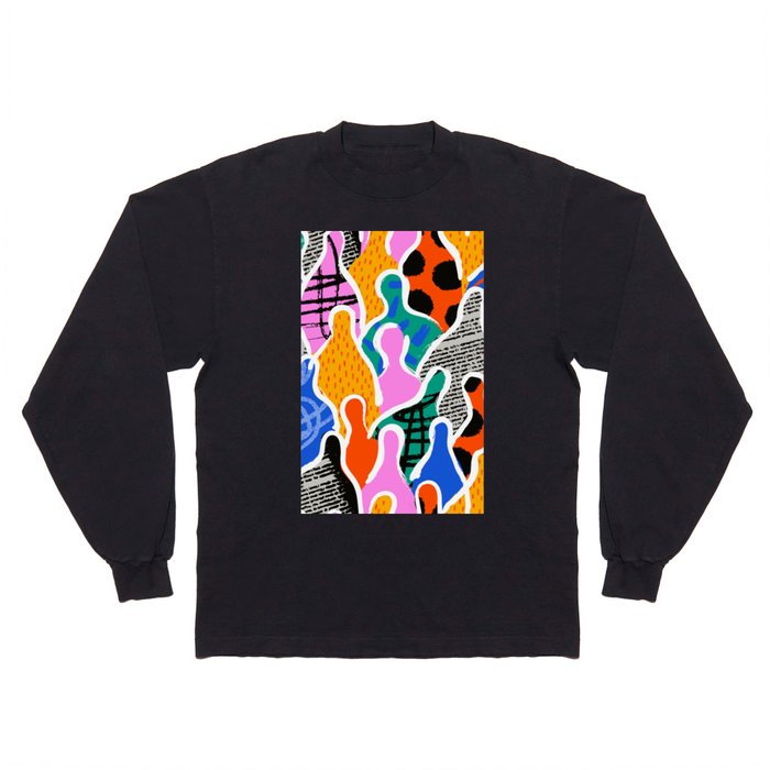 Colorful diverse people collage art pattern Long Sleeve T Shirt