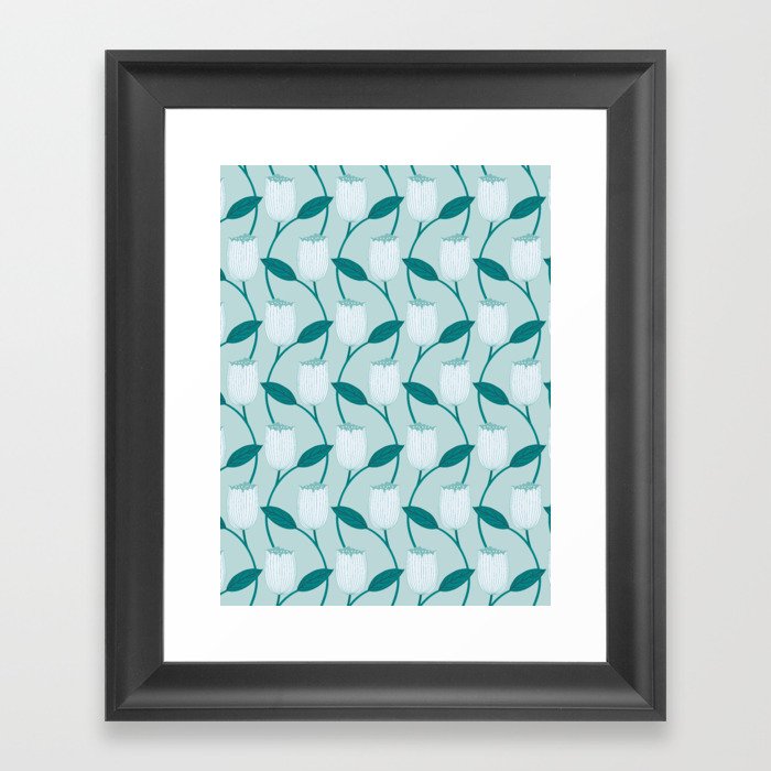 Tulip pattern in mint green Framed Art Print