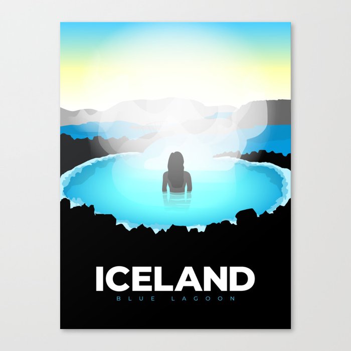 Retro Iceland Travel Poster - Blue Lagoon Canvas Print