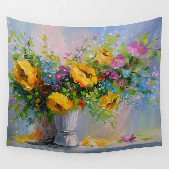 Bouquet De Fleurs Jaunes Wall Tapestry By Olhadarchuk