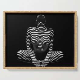 1152-MAK Abstract Nude Black & White Zebra Striped Woman Topographic Feminine Body Serving Tray