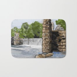 Boshell Mill's Remains Bath Mat | Digital, Rocks, Dam, Water, Outdoors, Lostcreek, Nature, Swimminghole, Historic, Painting 