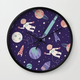 Lunar Spacewalk - Purple + Coral Wall Clock
