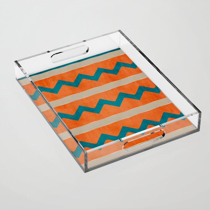 Teal Orange Chevrons Modern Artwork Acrylic Tray