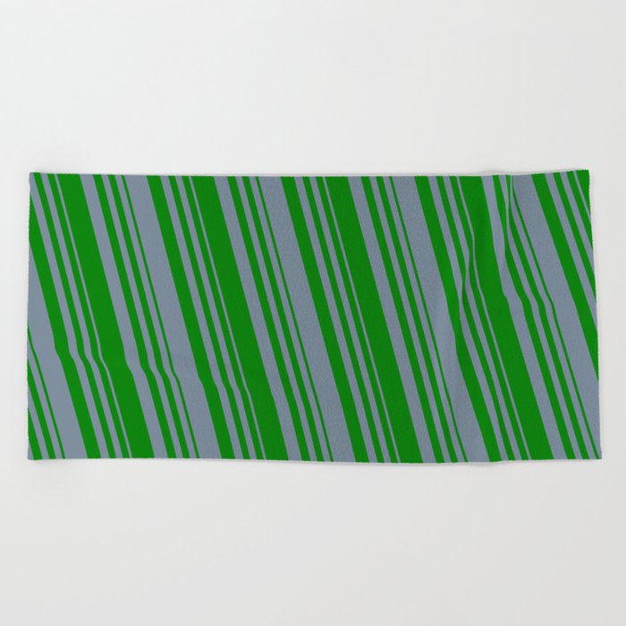 Light Slate Gray and Green Colored Lined Pattern Beach Towel