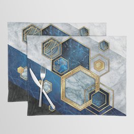 Art Deco Midnight Blue + Gold + White Marble Abstract Geometry Placemat