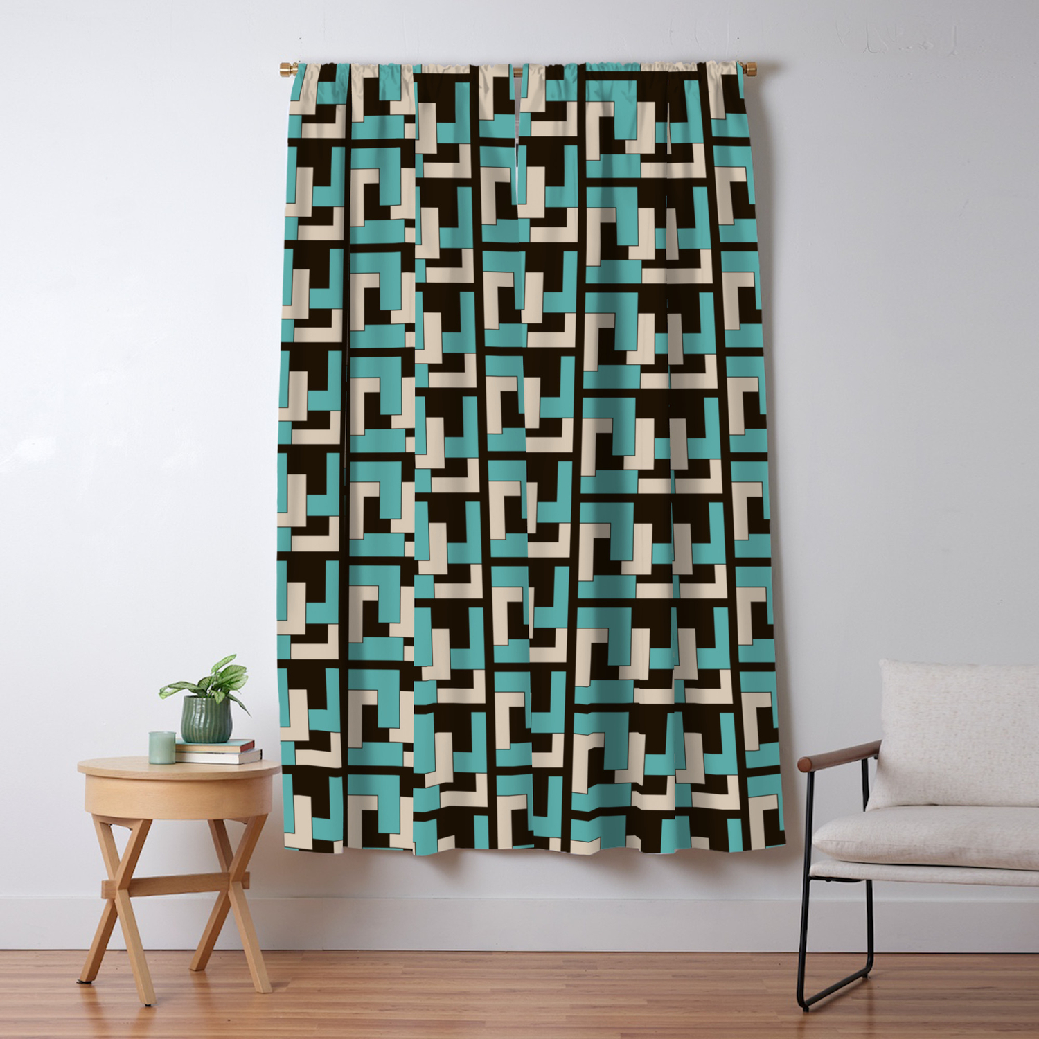 Retro Geometric Teal Cream Chocolate Brown Blackout Curtain By Naturaldesign Society6