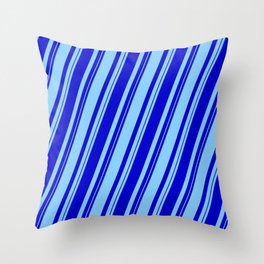 [ Thumbnail: Blue and Light Sky Blue Colored Lined/Striped Pattern Throw Pillow ]