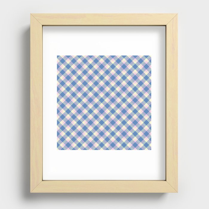 Pastel Blue Diagonal Plaid Check Pattern,Gingham,checkered,checked,tartan,buffalo plaid,buffalo check, Recessed Framed Print