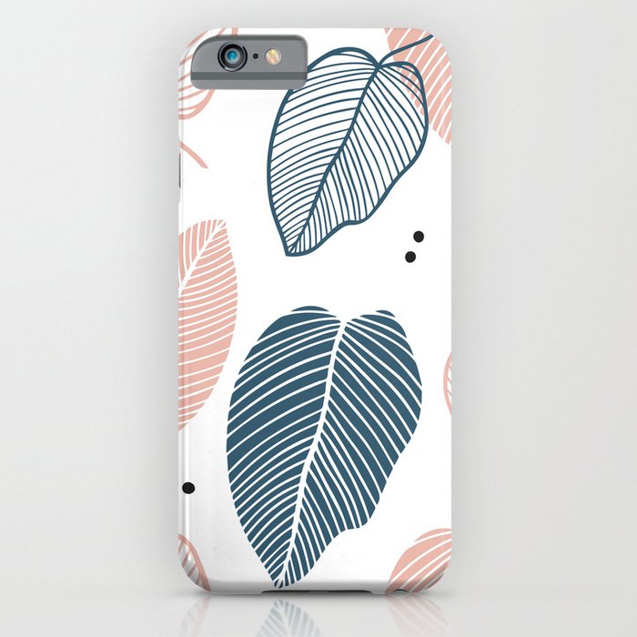 Leaves Pink And Blue - Mid Century Pattern iPhone Case