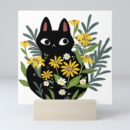 Flower Black Cat Mini Art Print