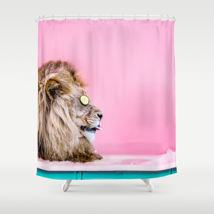 Lion in the Bathtub Shower Curtain | Photography, Digital, Color, Digital-manipulation, Lion, Animal, Cat, Silly, Bath, Bathroom
