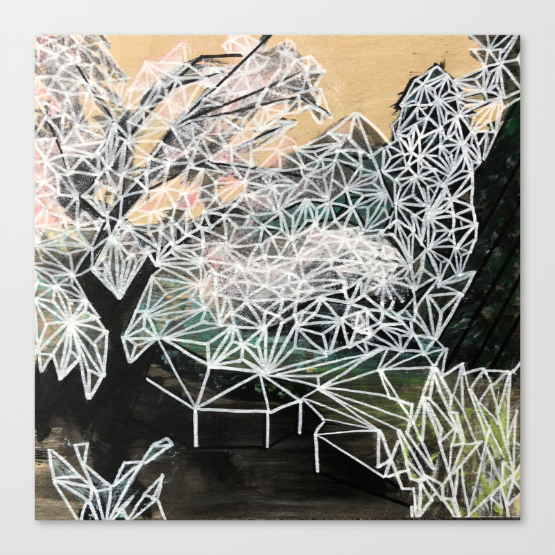 Geometric Landscape Painting On Wood Canvas Print By