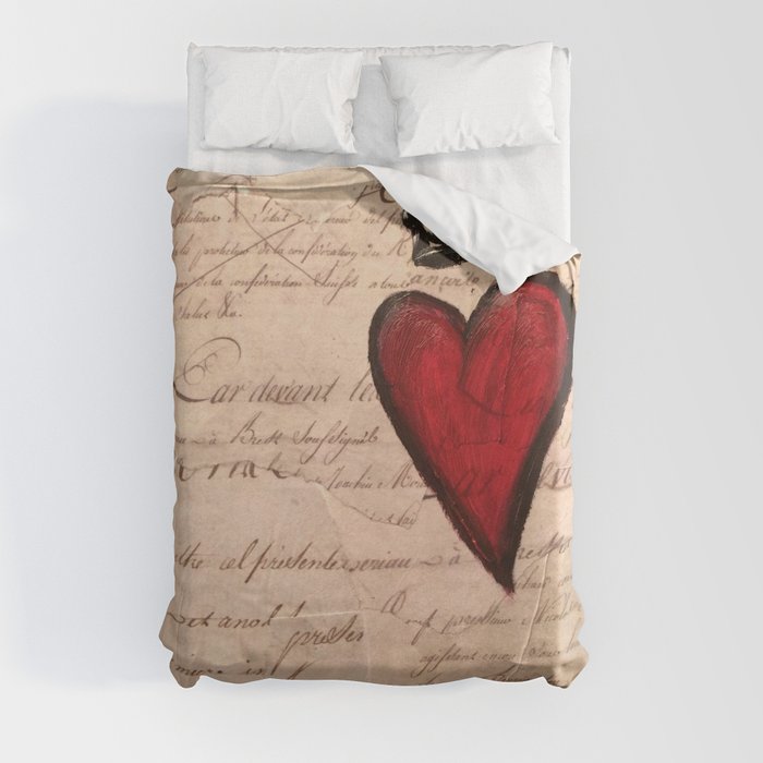 French Script Heart Duvet Cover