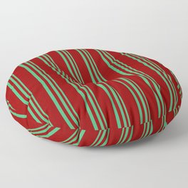 [ Thumbnail: Sea Green & Dark Red Colored Stripes/Lines Pattern Floor Pillow ]